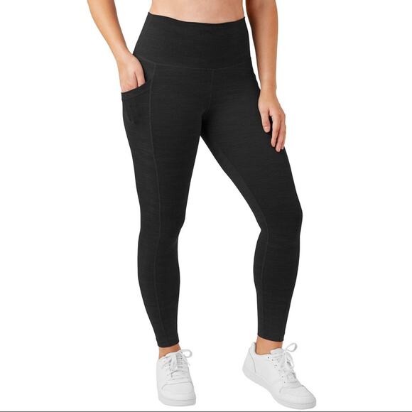 High rise Ribbed Ankle Leggings Heather Black workout gym comfy NWT M - Picture 2 of 3